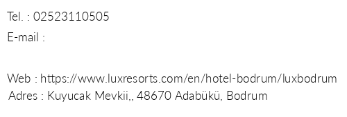 Lux Bodrum Resort & Residences telefon numaralar, faks, e-mail, posta adresi ve iletiim bilgileri